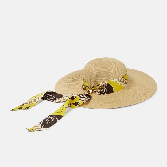 Valentino silk scarf Roman Stud large brim hat NWT